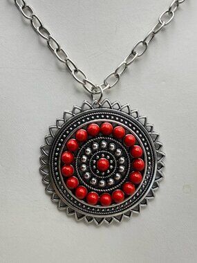 Silver and Red Pendant Necklace